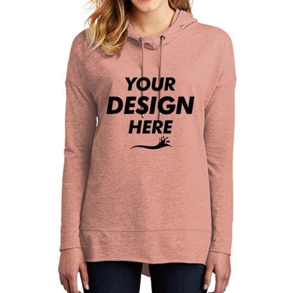 District Women's Featherweight French Terry Hoodie, Nostalgia Rose Heather, Front view, Mockup
