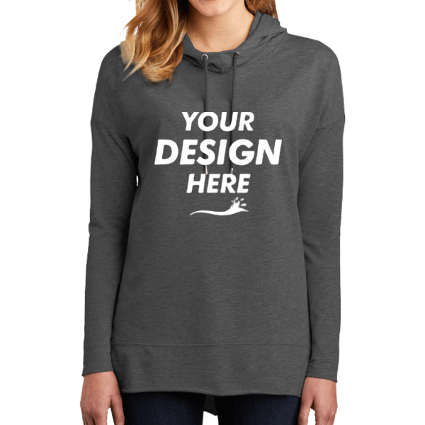 District Women's Featherweight French Terry Hoodie, Washed Coal, Front view, Mockup