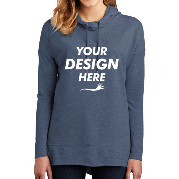 District Women's Featherweight French Terry Hoodie, Washed Indigo, Front view, Mockup