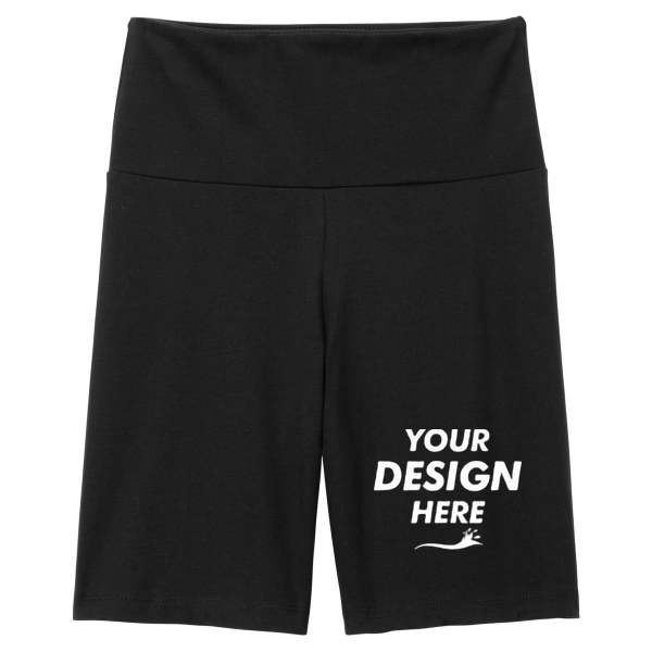 District Women's Flex High Waist Bike Short, Black, Front view, Mockup