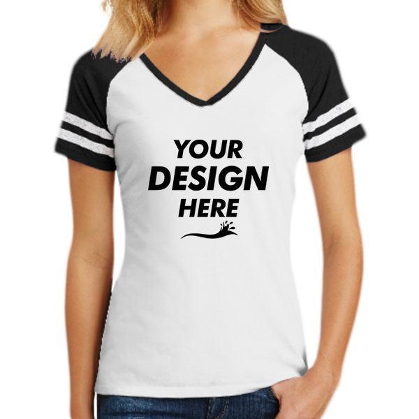 District Women's Game V Neck Tee, White / Black, Front view, Mockup