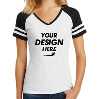 District Women's Game V Neck Tee, White / Black, Front view, Mockup