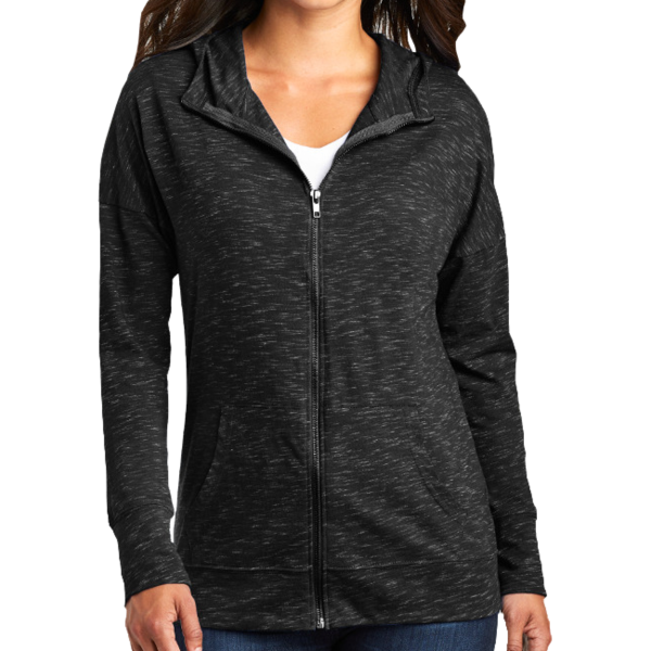 District Women's Medal Full Zip Hoodie, Black, Front view