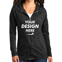 District Women's Medal Full Zip Hoodie, Black, Front view, Mockup