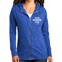 District Women's Medal Full Zip Hoodie, Deep Royal, Front view, Mockup