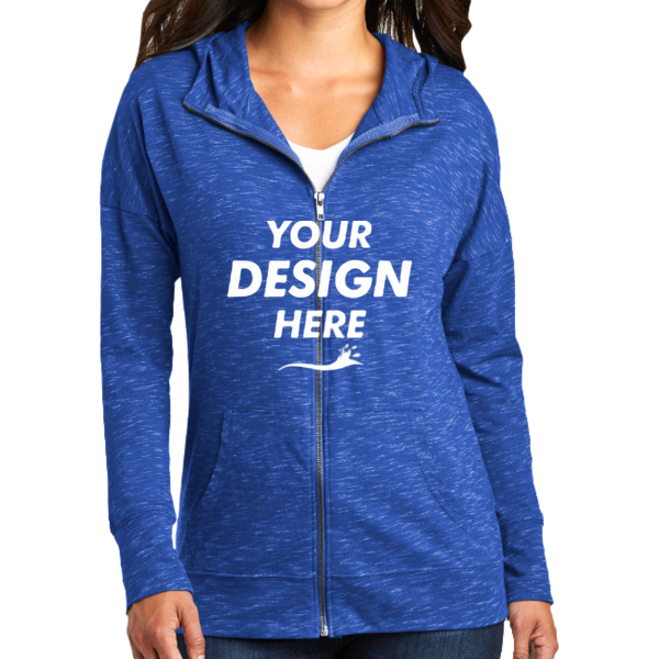 District Women's Medal Full Zip Hoodie, Deep Royal, Front view, Mockup