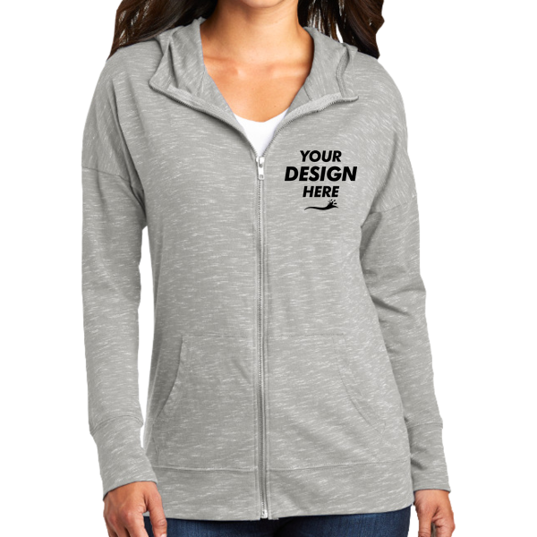 District Women's Medal Full Zip Hoodie, Light Grey, Front view, Mockup