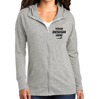 District Women's Medal Full Zip Hoodie, Light Grey, Front view, Mockup
