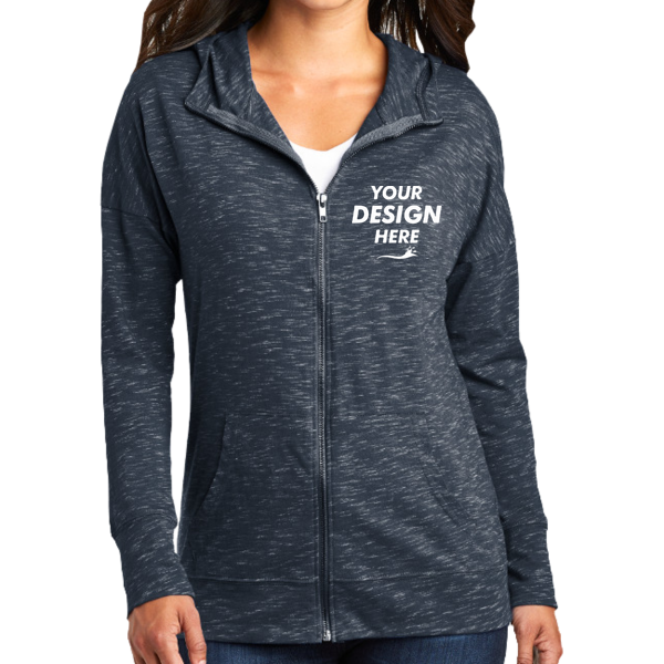 District Women's Medal Full Zip Hoodie, New Navy, Front view, Mockup