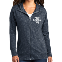 District Women's Medal Full Zip Hoodie, New Navy, Front view, Mockup