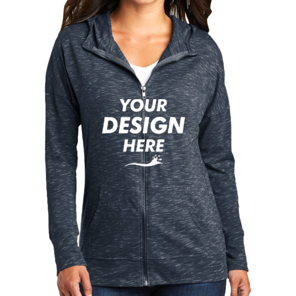 District Women's Medal Full Zip Hoodie, New Navy, Front view, Mockup