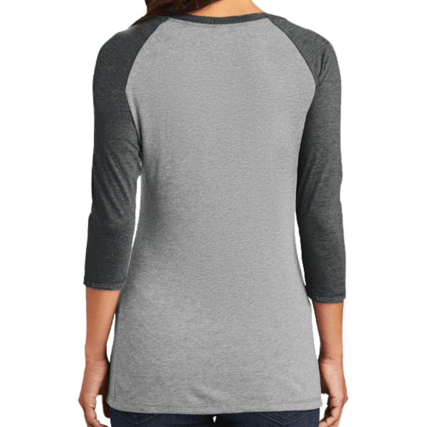 District Women's Perfect Tri ® 3/4 Sleeve Raglan, Black Frost / Grey Frost, Back view