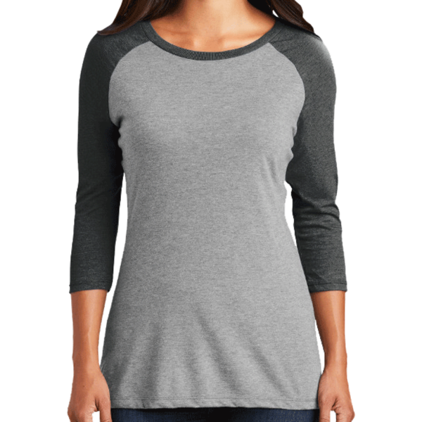 District Women's Perfect Tri ® 3/4 Sleeve Raglan, Black Frost / Grey Frost, Front view