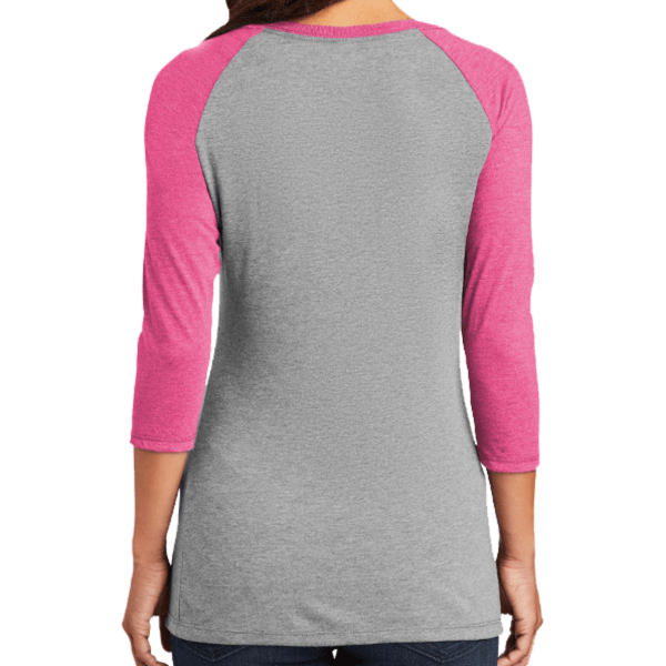 District Women's Perfect Tri ® 3/4 Sleeve Raglan, Fuchsia Frost / Grey Frost, Back view