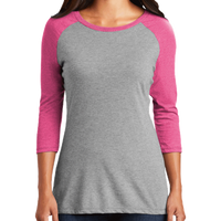 District Women's Perfect Tri ® 3/4 Sleeve Raglan, Fuchsia Frost / Grey Frost, Front view