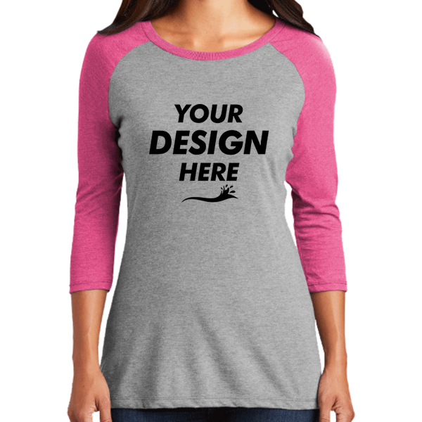 District Women's Perfect Tri ® 3/4 Sleeve Raglan, Fuchsia Frost / Grey Frost, Front view, Mockup