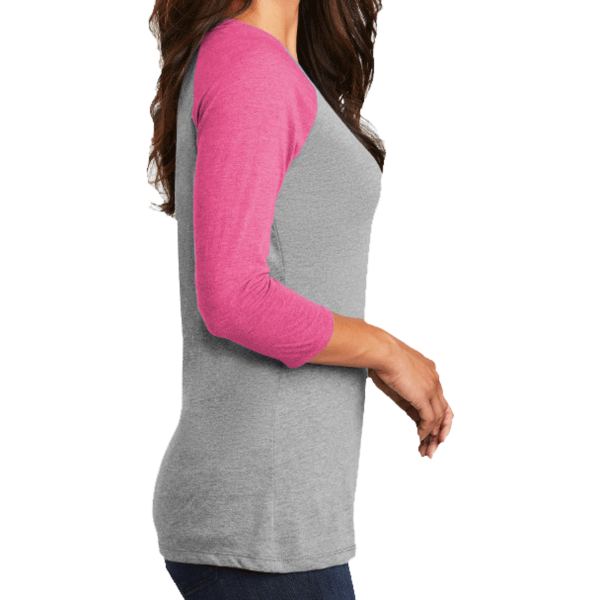 District Women's Perfect Tri ® 3/4 Sleeve Raglan, Fuchsia Frost / Grey Frost, Right Sleeve view