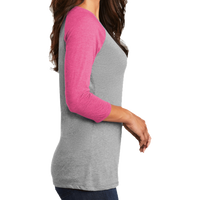District Women's Perfect Tri ® 3/4 Sleeve Raglan, Fuchsia Frost / Grey Frost, Right Sleeve view