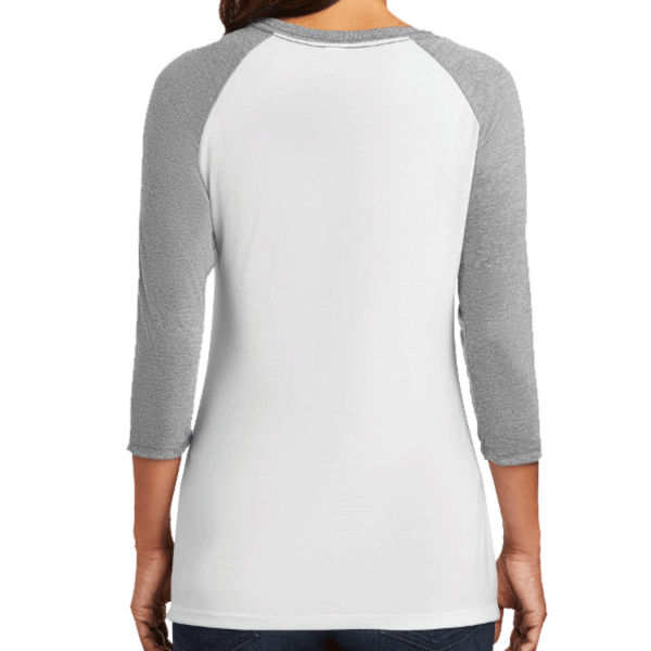 District Women's Perfect Tri ® 3/4 Sleeve Raglan, Grey Frost / White, Back view