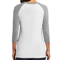 District Women's Perfect Tri ® 3/4 Sleeve Raglan, Grey Frost / White, Back view