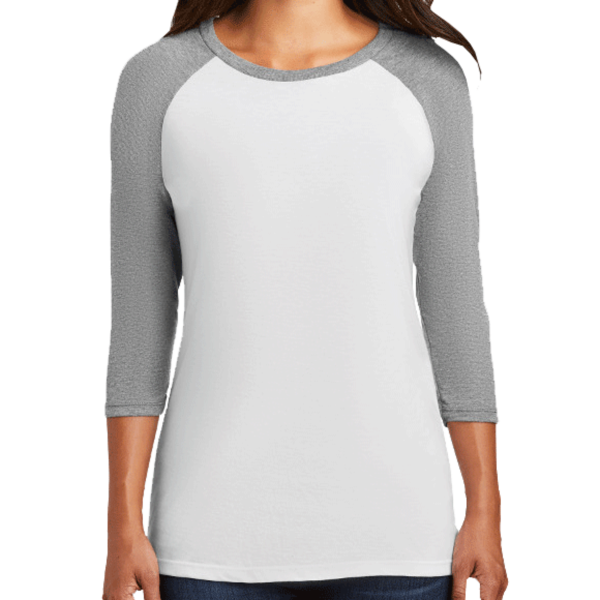 District Women's Perfect Tri ® 3/4 Sleeve Raglan, Grey Frost / White, Front view