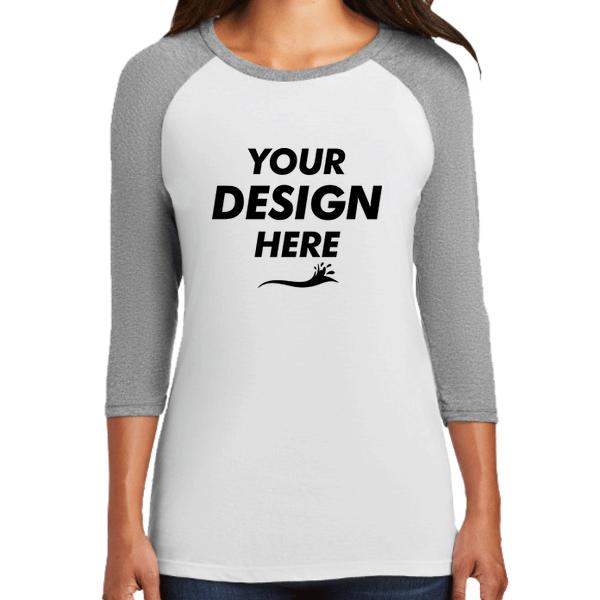 District Women's Perfect Tri ® 3/4 Sleeve Raglan, Grey Frost / White, Front view, Mockup