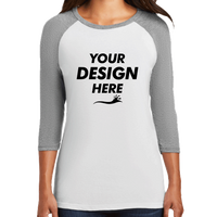 District Women's Perfect Tri ® 3/4 Sleeve Raglan, Grey Frost / White, Front view, Mockup