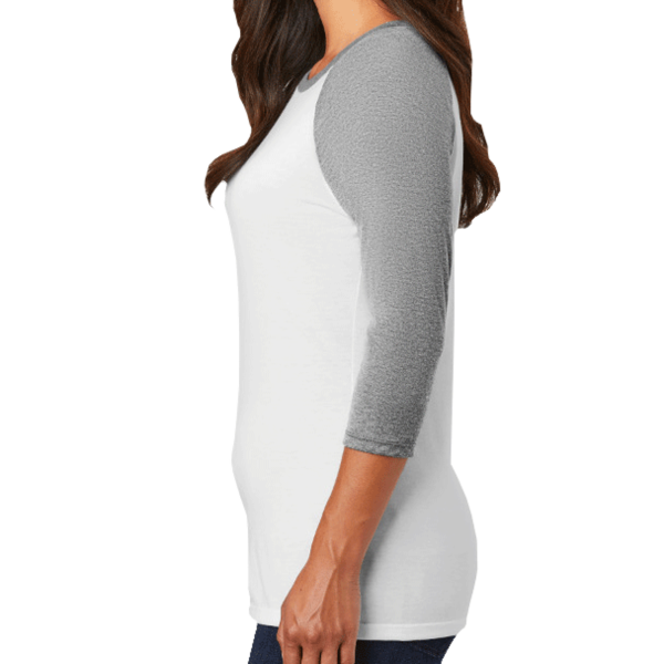 District Women's Perfect Tri ® 3/4 Sleeve Raglan, Grey Frost / White, Left Sleeve view