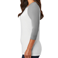District Women's Perfect Tri ® 3/4 Sleeve Raglan, Grey Frost / White, Left Sleeve view