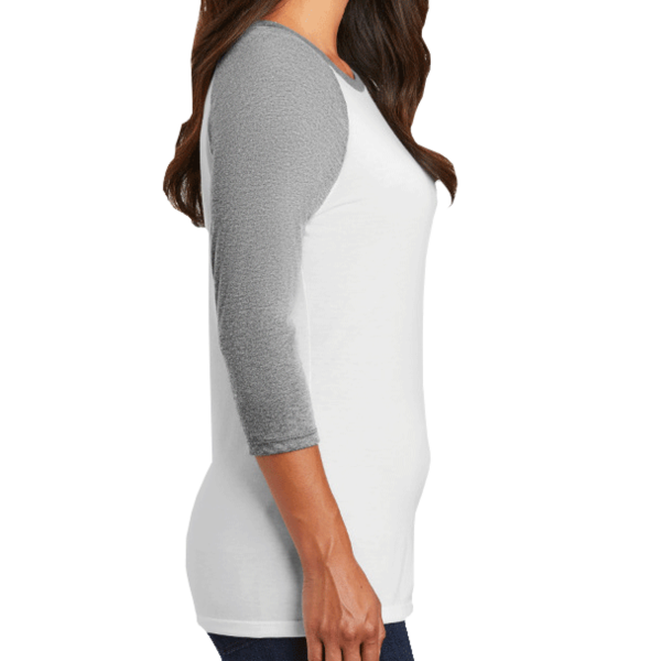 District Women's Perfect Tri ® 3/4 Sleeve Raglan, Grey Frost / White, Right Sleeve view