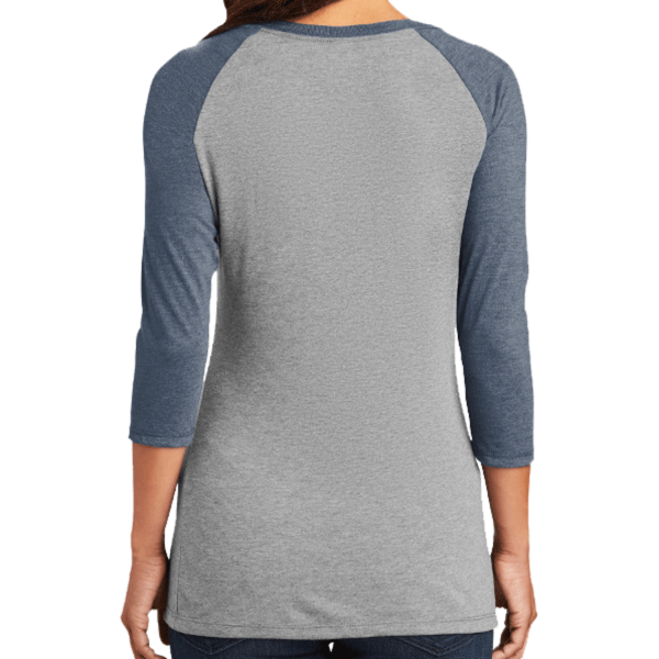 District Women's Perfect Tri ® 3/4 Sleeve Raglan, Navy Frost / Grey Frost, Back view