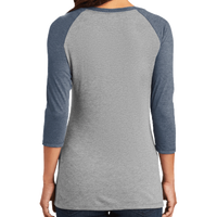 District Women's Perfect Tri ® 3/4 Sleeve Raglan, Navy Frost / Grey Frost, Back view