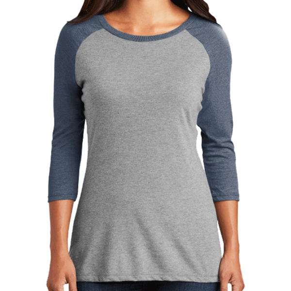 District Women's Perfect Tri ® 3/4 Sleeve Raglan, Navy Frost / Grey Frost, Front view