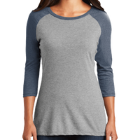 District Women's Perfect Tri ® 3/4 Sleeve Raglan, Navy Frost / Grey Frost, Front view