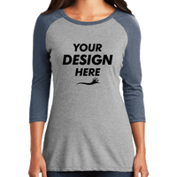 District Women's Perfect Tri ® 3/4 Sleeve Raglan, Navy Frost / Grey Frost, Front view, Mockup