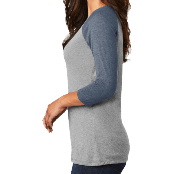 District Women's Perfect Tri ® 3/4 Sleeve Raglan, Navy Frost / Grey Frost, Left Sleeve view