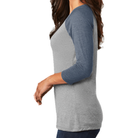 District Women's Perfect Tri ® 3/4 Sleeve Raglan, Navy Frost / Grey Frost, Left Sleeve view