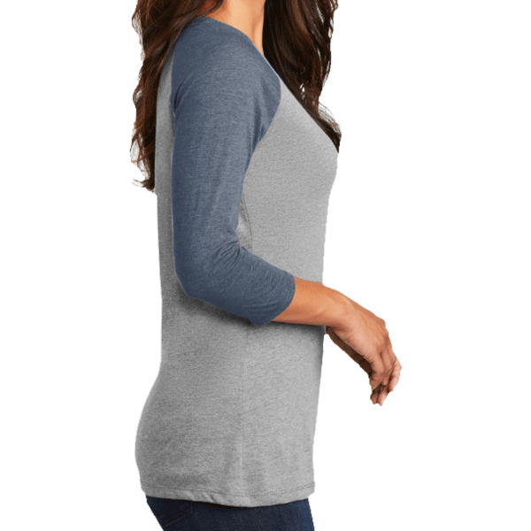 District Women's Perfect Tri ® 3/4 Sleeve Raglan, Navy Frost / Grey Frost, Right Sleeve view