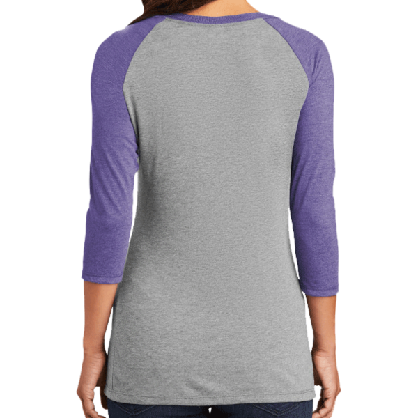 District Women's Perfect Tri ® 3/4 Sleeve Raglan, Purple Frost / Grey Frost, Back view