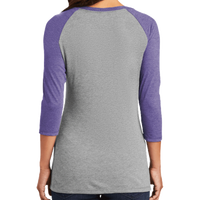 District Women's Perfect Tri ® 3/4 Sleeve Raglan, Purple Frost / Grey Frost, Back view