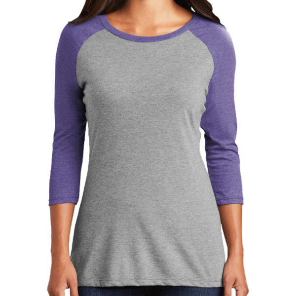 District Women's Perfect Tri ® 3/4 Sleeve Raglan, Purple Frost / Grey Frost, Front view