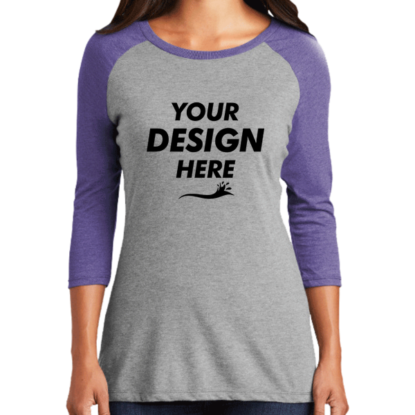 District Women's Perfect Tri ® 3/4 Sleeve Raglan, Purple Frost / Grey Frost, Front view, Mockup