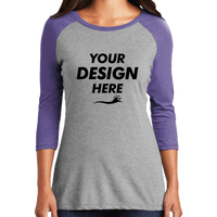 District Women's Perfect Tri ® 3/4 Sleeve Raglan, Purple Frost / Grey Frost, Front view, Mockup