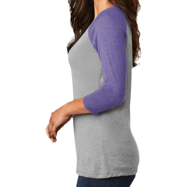 District Women's Perfect Tri ® 3/4 Sleeve Raglan, Purple Frost / Grey Frost, Left Sleeve view