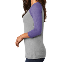 District Women's Perfect Tri ® 3/4 Sleeve Raglan, Purple Frost / Grey Frost, Left Sleeve view