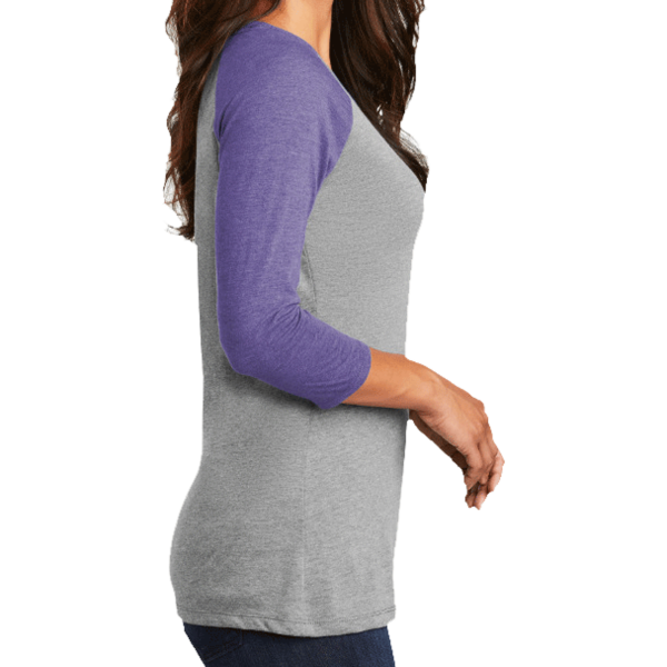 District Women's Perfect Tri ® 3/4 Sleeve Raglan, Purple Frost / Grey Frost, Right Sleeve view