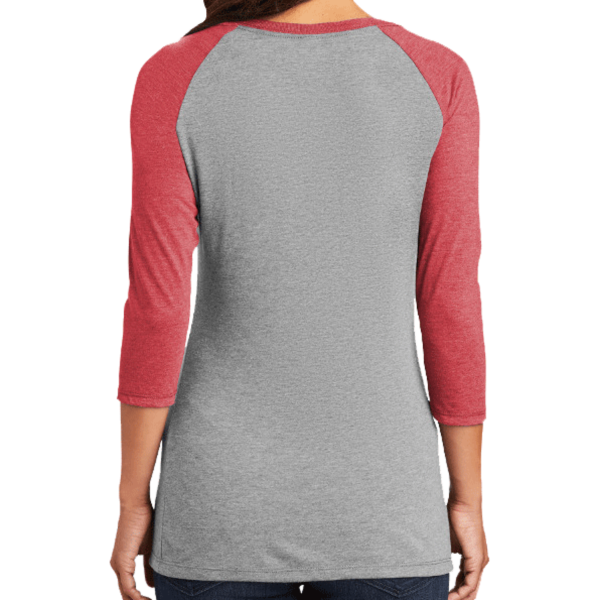District Women's Perfect Tri ® 3/4 Sleeve Raglan, Red Frost / Grey Frost, Back view