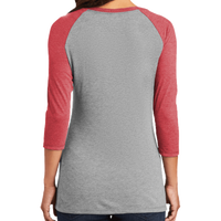 District Women's Perfect Tri ® 3/4 Sleeve Raglan, Red Frost / Grey Frost, Back view