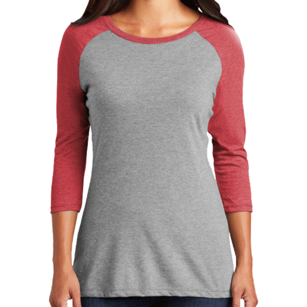 District Women's Perfect Tri ® 3/4 Sleeve Raglan, Red Frost / Grey Frost, Front view