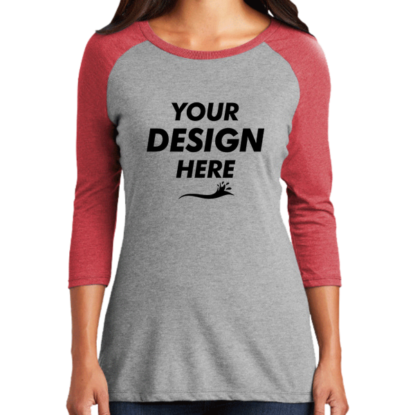 District Women's Perfect Tri ® 3/4 Sleeve Raglan, Red Frost / Grey Frost, Front view, Mockup